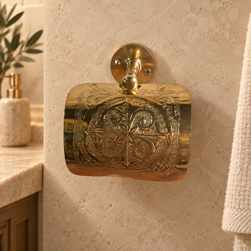 Handcrafted Hammered Brass Toilet Paper Holder – Wall-Mounted