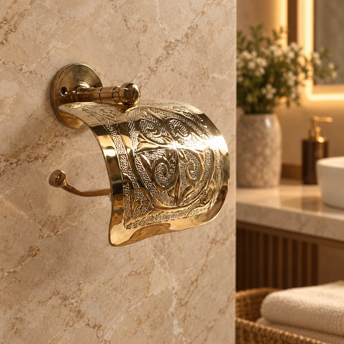 Handcrafted Hammered Brass Toilet Paper Holder – Wall-Mounted