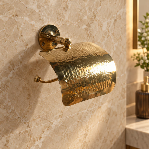 Handcrafted Hammered Brass Toilet Paper Holder – Wall-Mounted