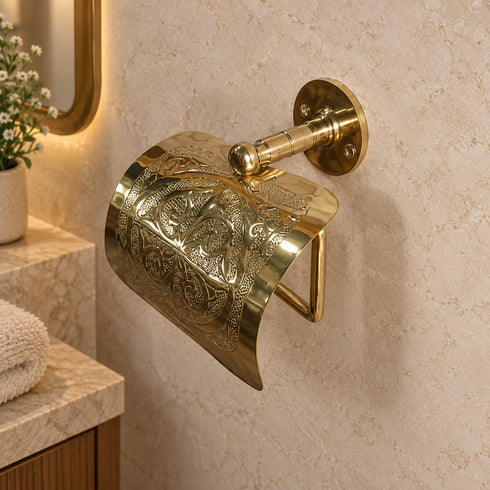 Handcrafted Hammered Brass Toilet Paper Holder – Wall-Mounted
