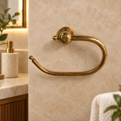 Handcrafted Engraved Brass Towel Ring – Moroccan Wall-Mounted Bathroom