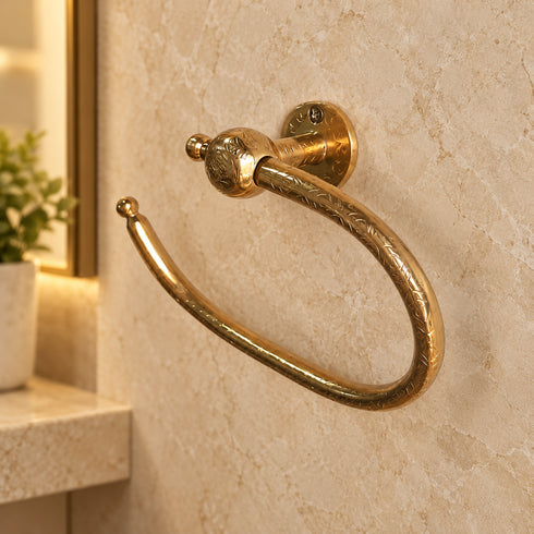 Handcrafted Engraved Brass Towel Ring – Moroccan Wall-Mounted Bathroom