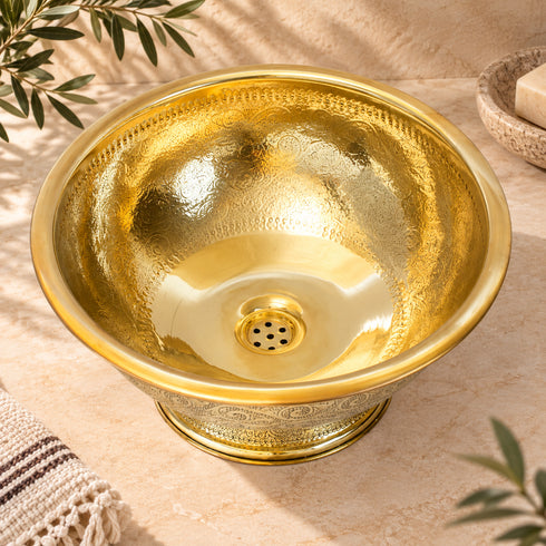 Handcrafted Brass Kitchen Sink Basket Strainer Drain with Removable Filter