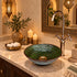 Handcrafted Green Ceramic Vessel Sink with Copper Faucet