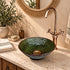 Handcrafted Green Ceramic Vessel Sink with Copper Faucet