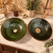 Handcrafted Green Ceramic Vessel Sink with Copper Faucet