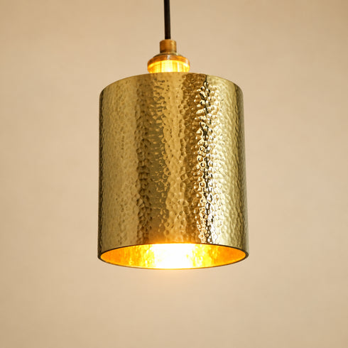 Handcrafted Hammered Brass Cylinder Pendant Light