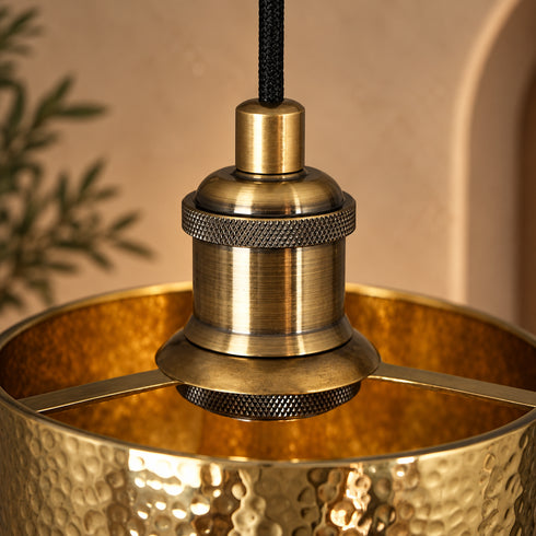 Handcrafted Hammered Brass Cylinder Pendant Light