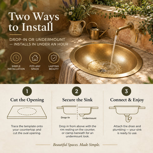 Handcrafted Hammered Brass Oval Sink – Unlacquered Moroccan Basin