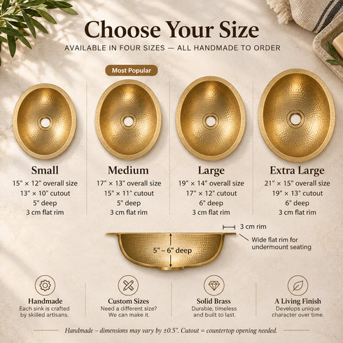 Handcrafted Hammered Brass Oval Sink – Unlacquered Moroccan Basin
