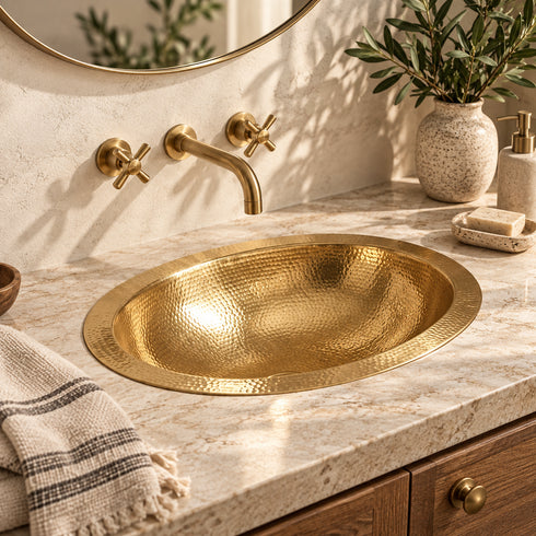 Handcrafted Hammered Brass Oval Sink – Unlacquered Moroccan Basin