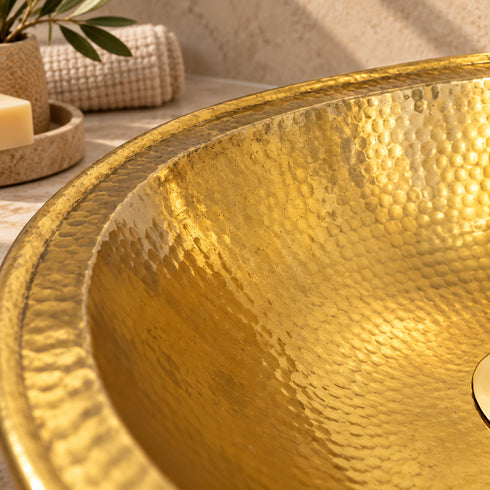 Handcrafted Hammered Brass Oval Vessel Sink for Bathroom Vanity