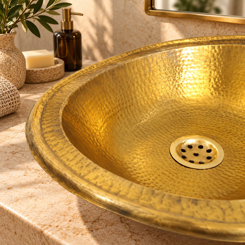Handcrafted Hammered Brass Oval Vessel Sink for Bathroom Vanity