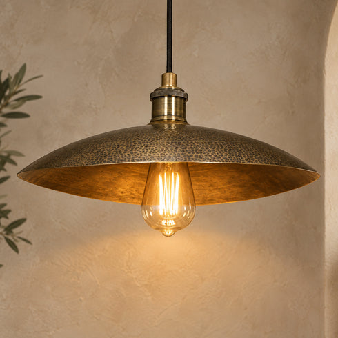 Handcrafted Hammered Brass Pendant Light – Vintage Bowl Ceiling Lamp