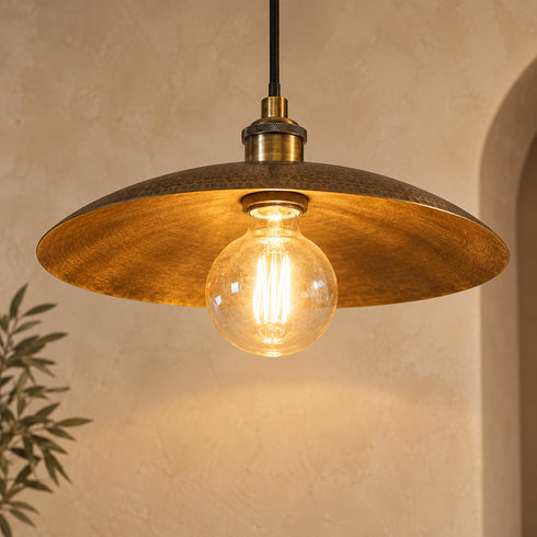 Handcrafted Hammered Brass Pendant Light – Vintage Bowl Ceiling Lamp