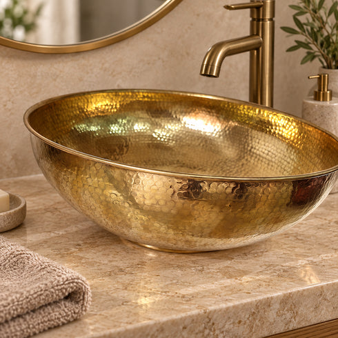 Handcrafted Hammered Brass Round Vessel Sink
