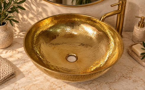 Handcrafted Hammered Brass Round Vessel Sink