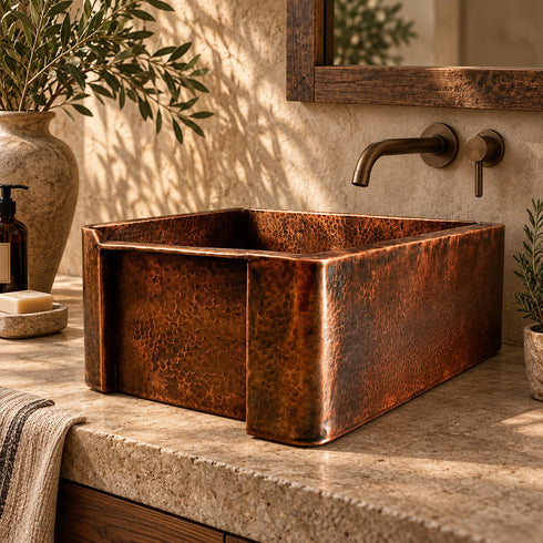 Handcrafted Hammered Copper Farmhouse Apron-Front Kitchen Sink