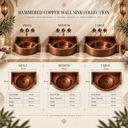 Handcrafted Hammered Copper Wall Sink Collection – Small, Medium & Large
