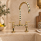 Handcrafted Moroccan Brass Bridge Faucet with Black & Ivory Inlay