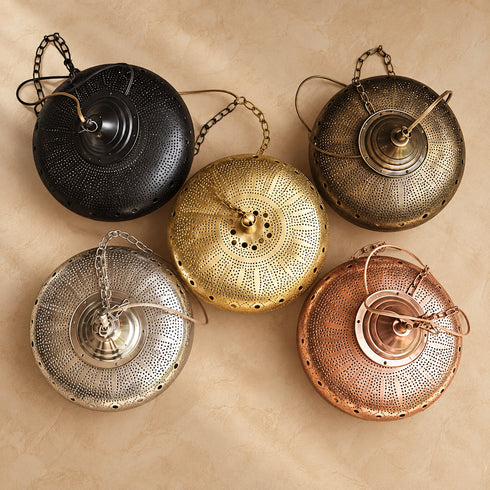 Handcrafted Moroccan Brass Pendant Light – Pierced Metal Ceiling Lamp