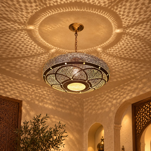 Handcrafted Moroccan Brass Pendant Light – Pierced Metal Ceiling Lamp