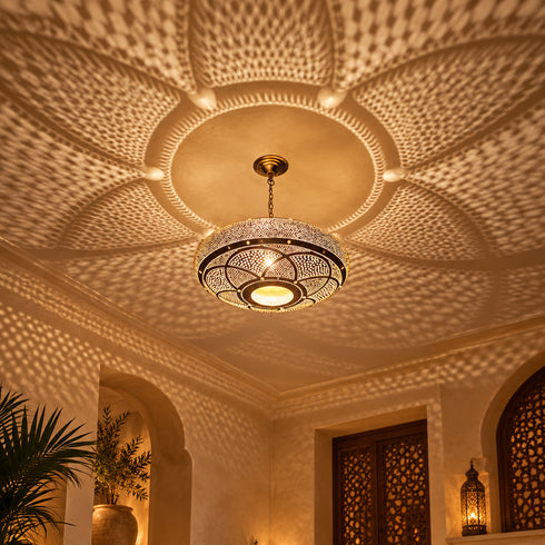 Handcrafted Moroccan Brass Pendant Light – Pierced Metal Ceiling Lamp