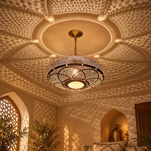 Handcrafted Moroccan Brass Pendant Light – Pierced Metal Ceiling Lamp