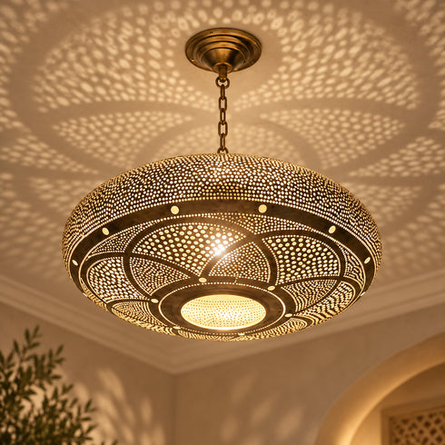Handcrafted Moroccan Brass Pendant Light – Pierced Metal Ceiling Lamp