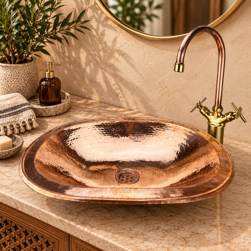 Handcrafted Moroccan Brass Sink & Faucet Set with Complete Installation Kit