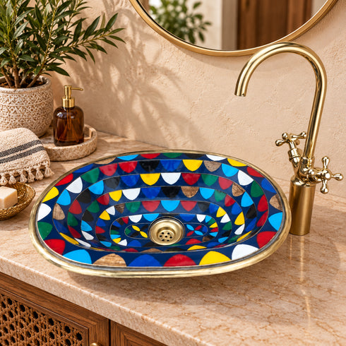Handcrafted Moroccan Brass Sink & Faucet Set with Installation Accessories