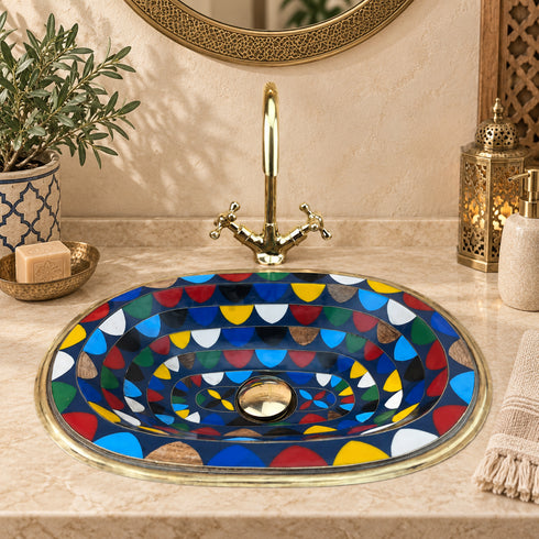 Handcrafted Moroccan Brass Sink & Faucet Set with Installation Accessories