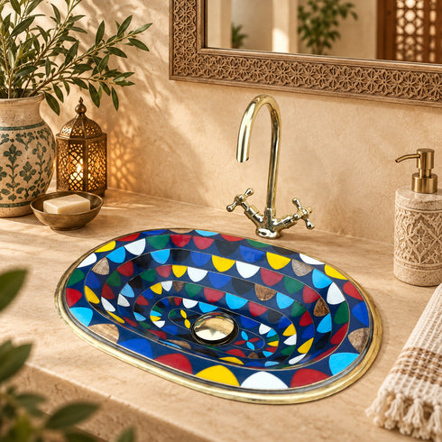 Handcrafted Moroccan Brass Sink & Faucet Set with Installation Accessories