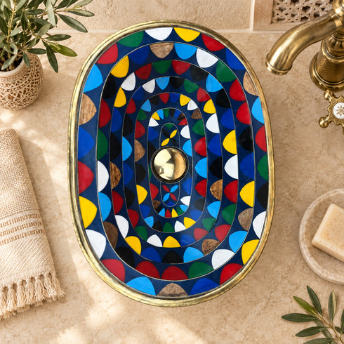 Handcrafted Moroccan Brass Sink & Faucet Set with Installation Accessories