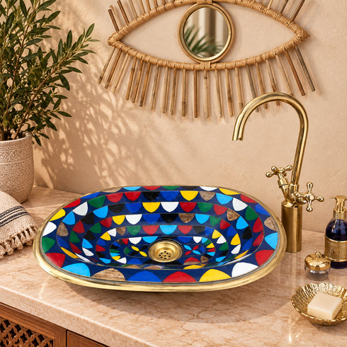 Handcrafted Moroccan Brass Sink & Faucet Set with Installation Accessories