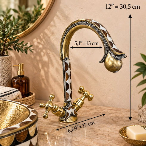 Handcrafted Moroccan Brass Sink & Faucet Set with Installation Accessories