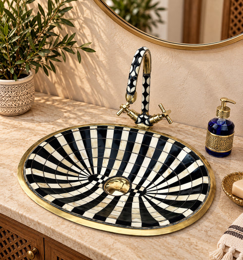 Handcrafted Moroccan Brass Sink & Faucet Set with Matching Accessories