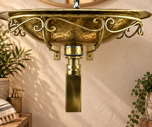 Handcrafted Moroccan Brass Sink & Faucet Set with Matching Accessories