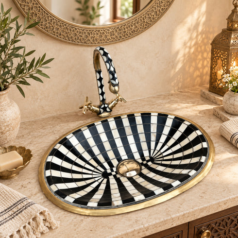 Handcrafted Moroccan Brass Sink & Faucet Set with Matching Accessories