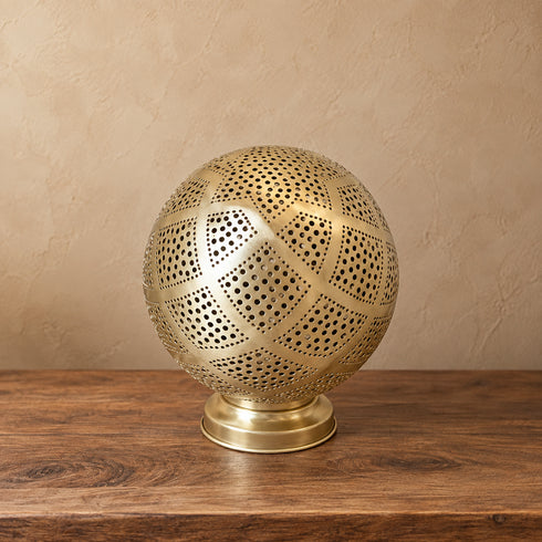 Handcrafted Moroccan Brass Table Lamp – Pierced Metal Globe Light