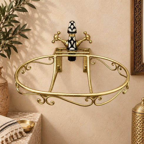 Handcrafted Moroccan Brass Wall-Mounted Basin Stand with Decorative Faucet