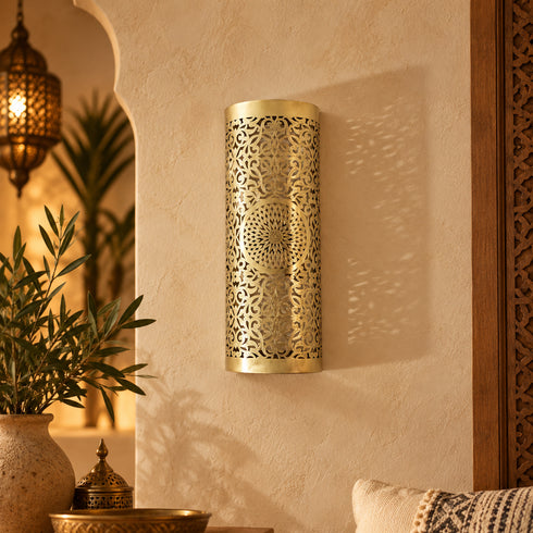 Handcrafted Moroccan Brass Wall Sconce – Decorative Pierced Metal Wall Light