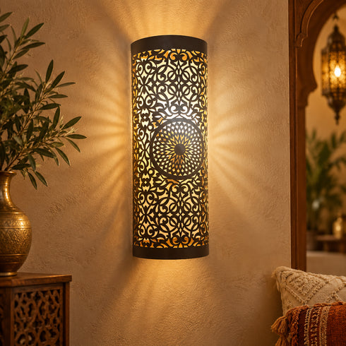 Handcrafted Moroccan Brass Wall Sconce – Decorative Pierced Metal Wall Light