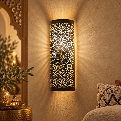 Handcrafted Moroccan Brass Wall Sconce – Decorative Pierced Metal Wall Light