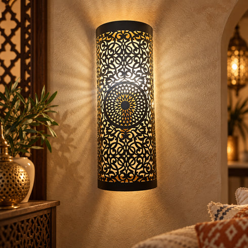 Handcrafted Moroccan Brass Wall Sconce – Decorative Pierced Metal Wall Light