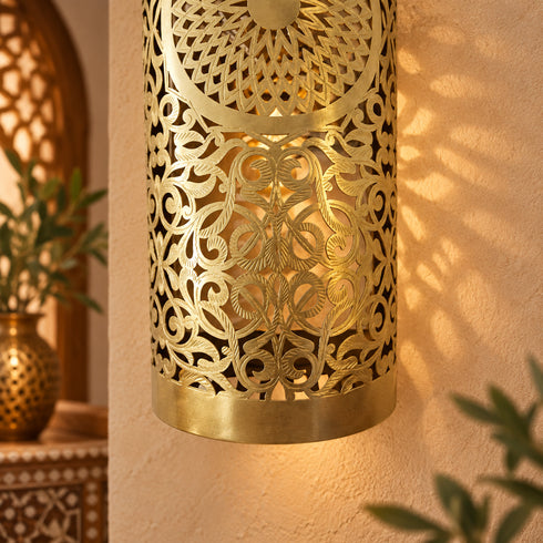 Handcrafted Moroccan Brass Wall Sconce – Decorative Pierced Metal Wall Light