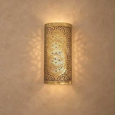 Handcrafted Moroccan Brass Wall Sconce – Pierced Decorative Metal Light