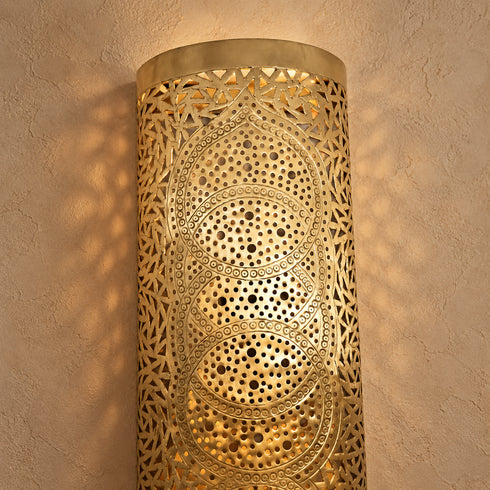 Handcrafted Moroccan Brass Wall Sconce – Pierced Decorative Metal Light