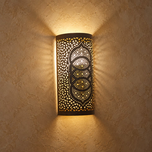 Handcrafted Moroccan Brass Wall Sconce – Pierced Decorative Metal Light