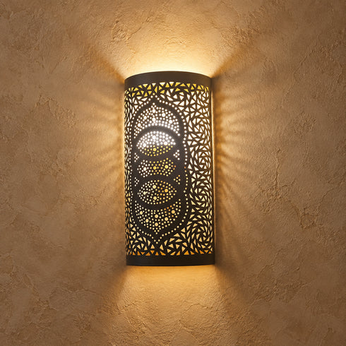 Handcrafted Moroccan Brass Wall Sconce – Pierced Decorative Metal Light